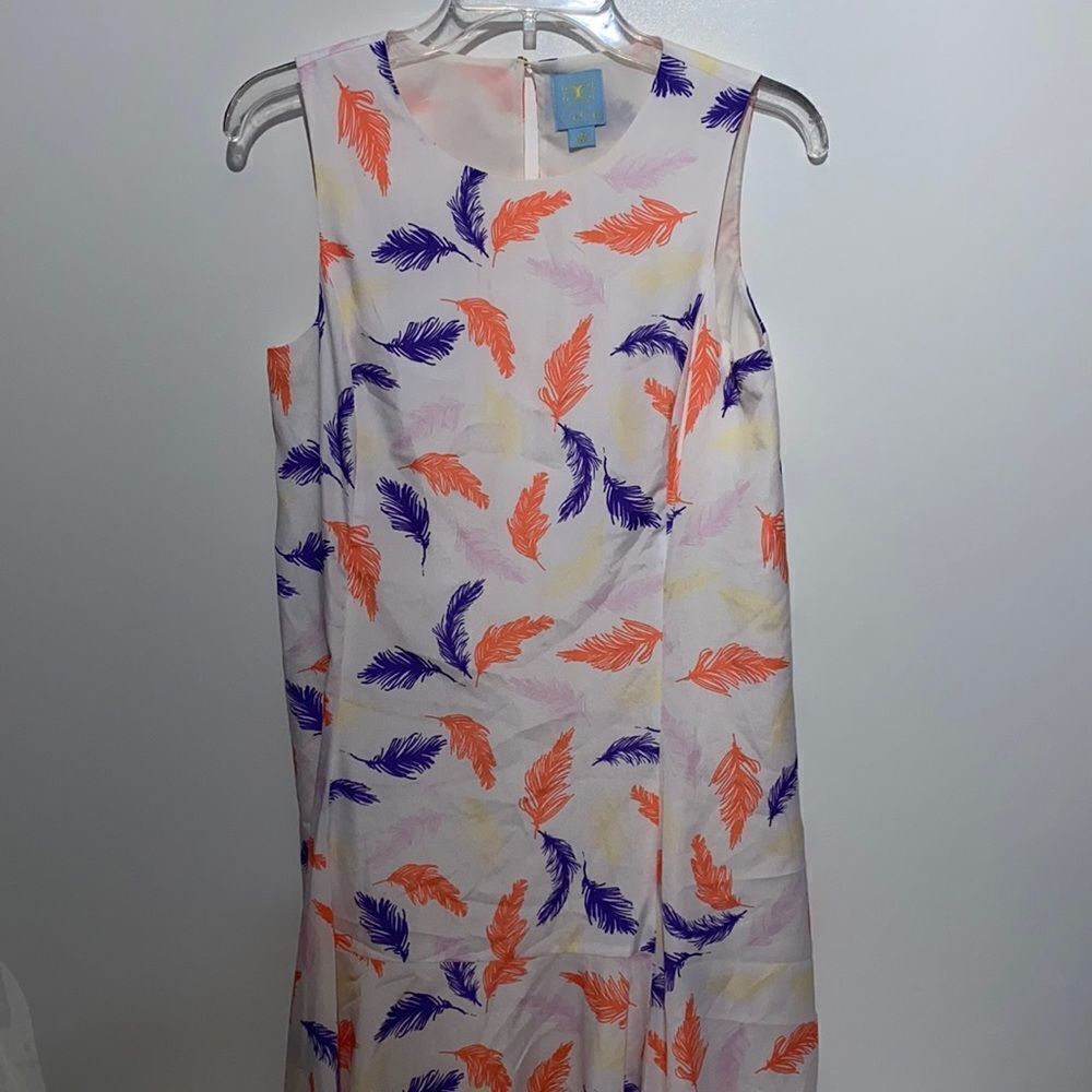 CeCe Womens White Feather Print Sleeveless Ruffle High Low Shift Dress Size S